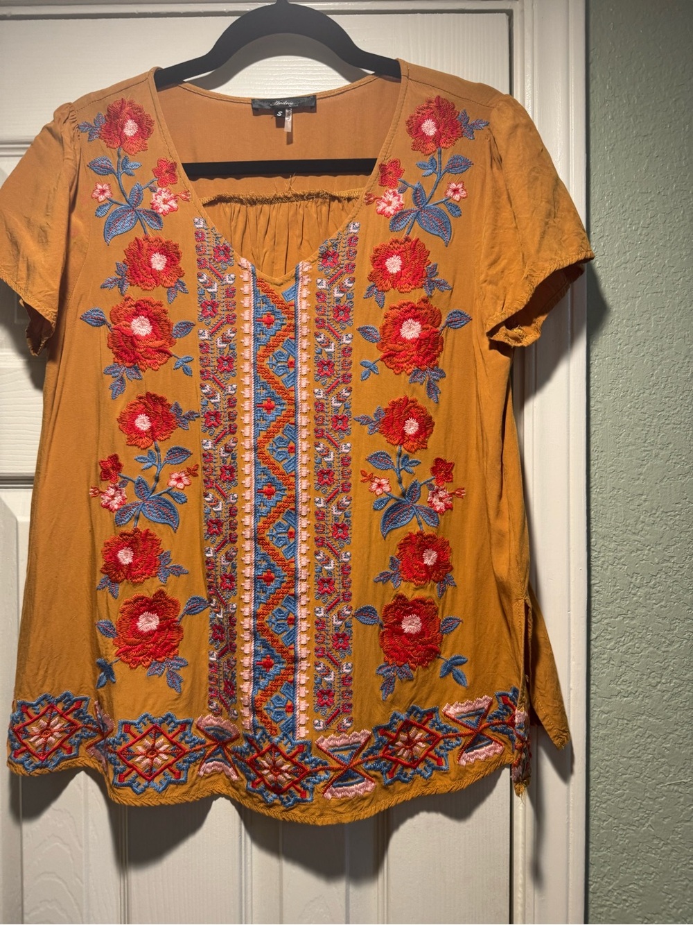 ANDREE BY UNIT Mustard Embroidered Floral Top